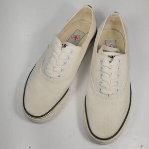 Vintage Beverly Hills Polo Club BHPC Sport Canvas Sneakers Cream Navy Yellow 7.5